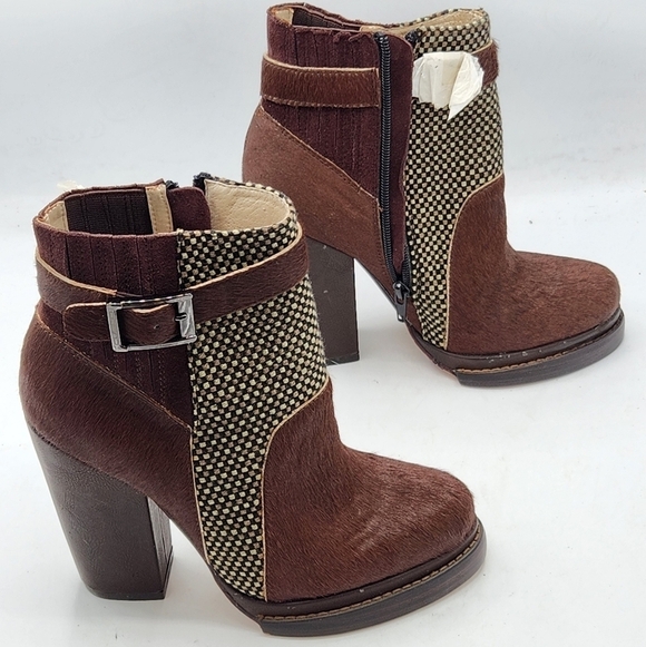 Custo Barcelona Pony-Style Calfskin Ankle Boots In Brown and Grey Size 38 - Picture 4 of 16